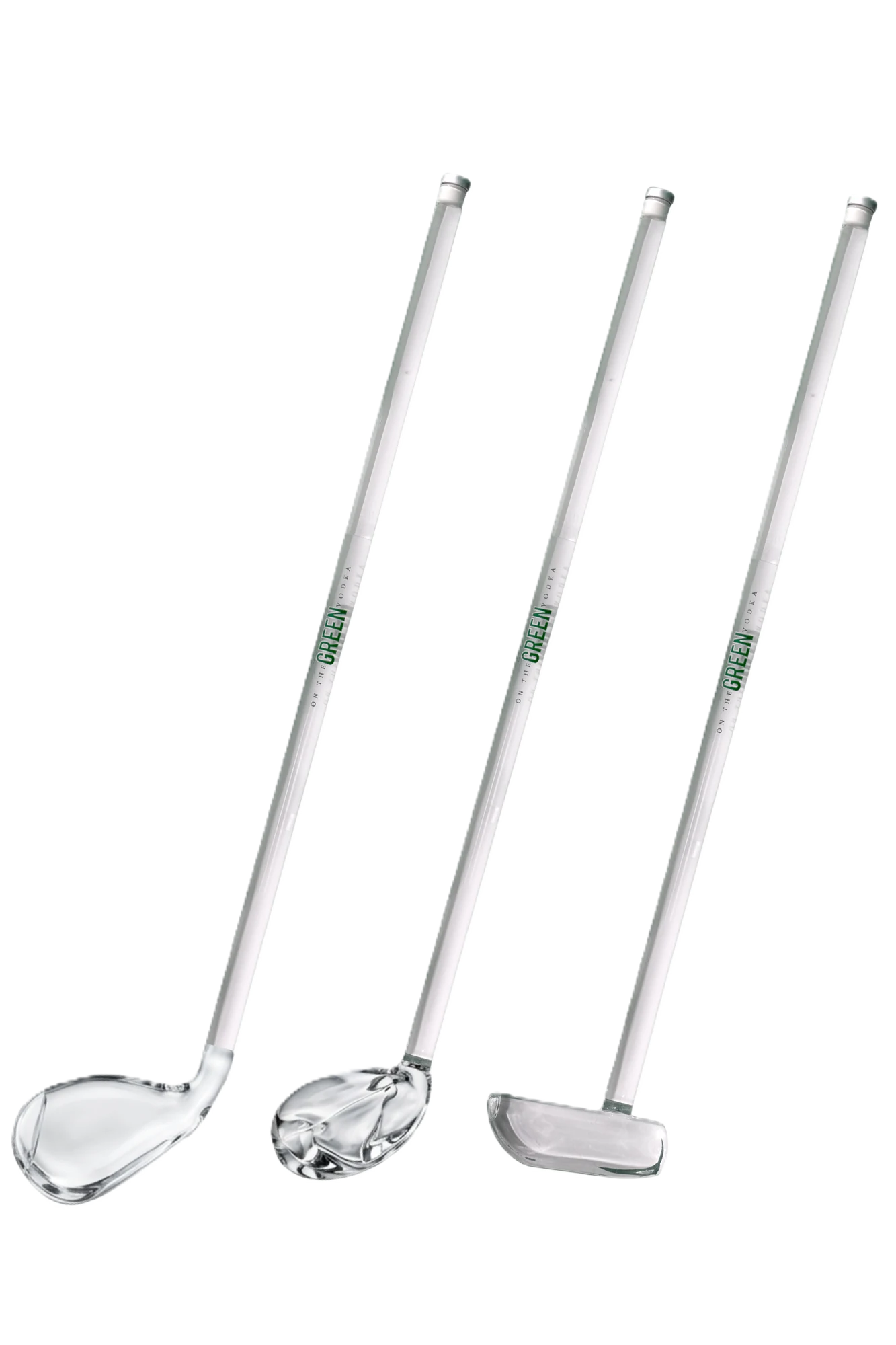 Driver, Wedge and Putter collectible glass golf club vodka bottles by On The Green